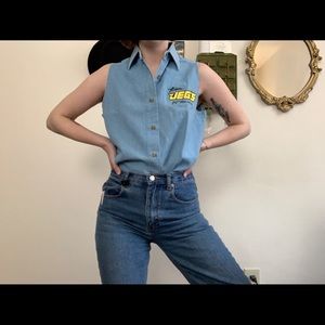 Denim sleeveless button up